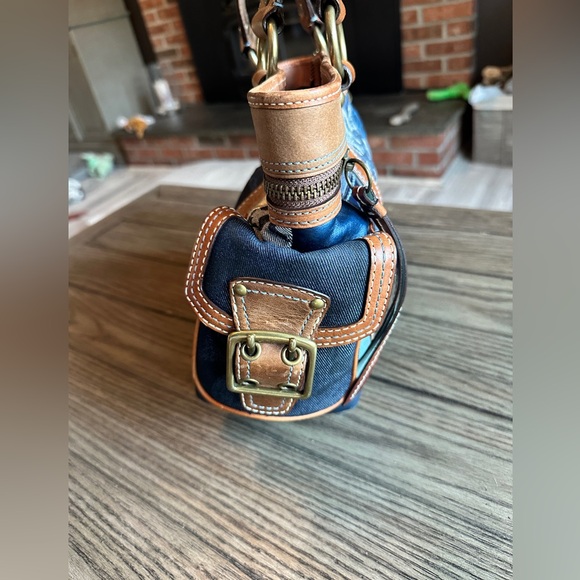 Vintage coach bag patchwork blues with leather straps and buckles - Picture 5 of 12